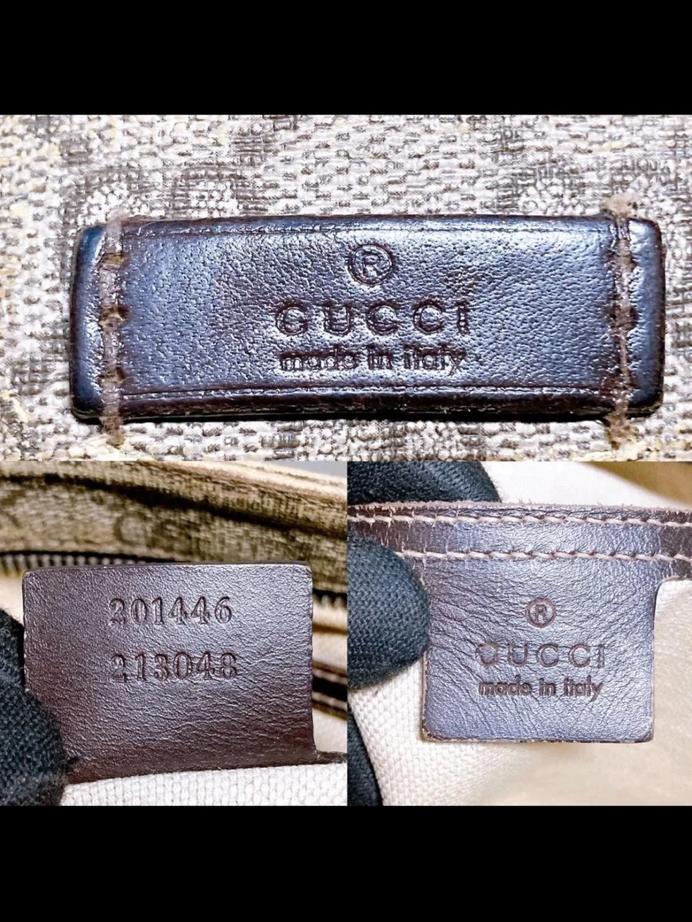 Gucci Beige GG Canvas Crossbody Messenger Bag with Brown Strap